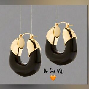 Authentic Lizzie Fortunato Women's Black And Gold Organic Hoop Earrings